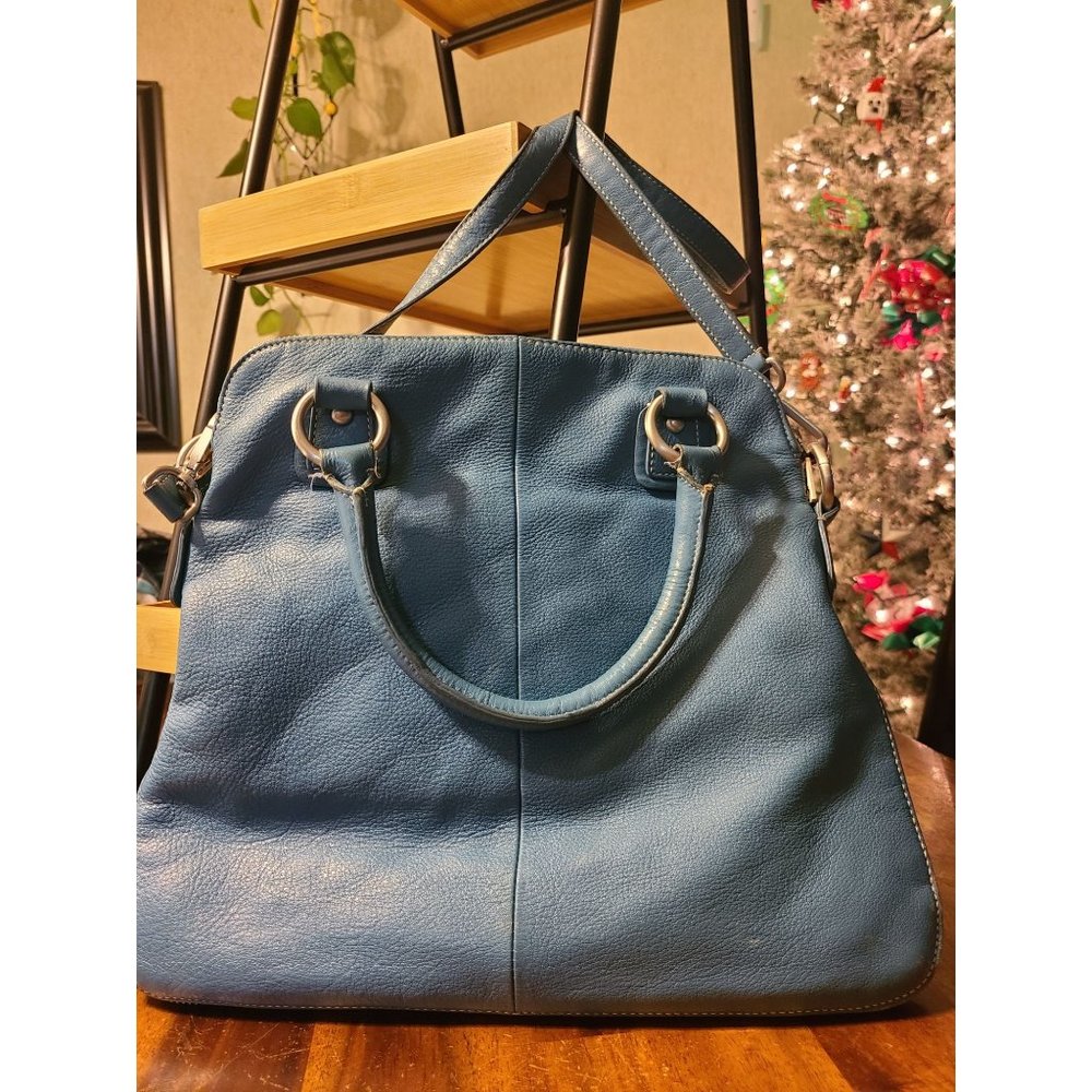 Talbots Leather Blue Satchel/Crossbody/Shoulder/Tote Convertible Expandable Zipp